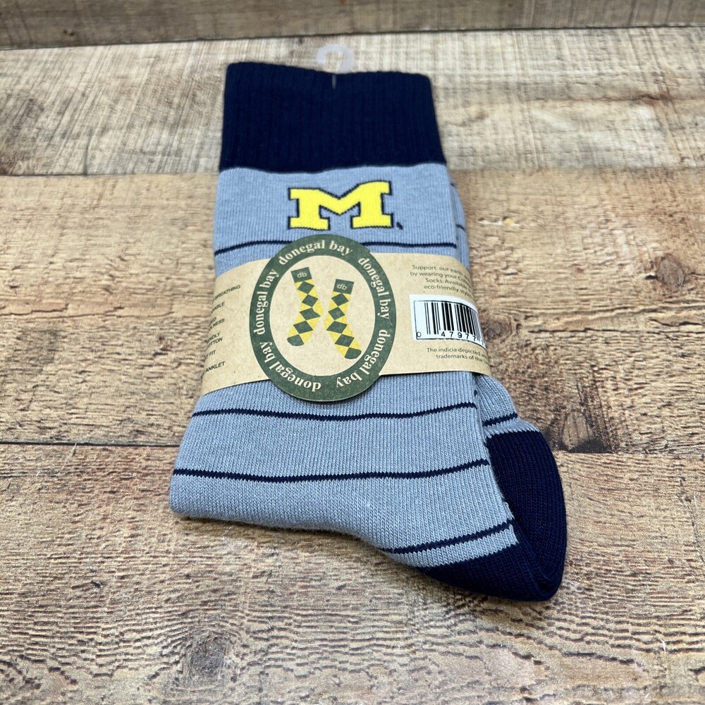 University Of Michigan Donegal Bay Navy/Gray Striped Crew Socks One Size Adult